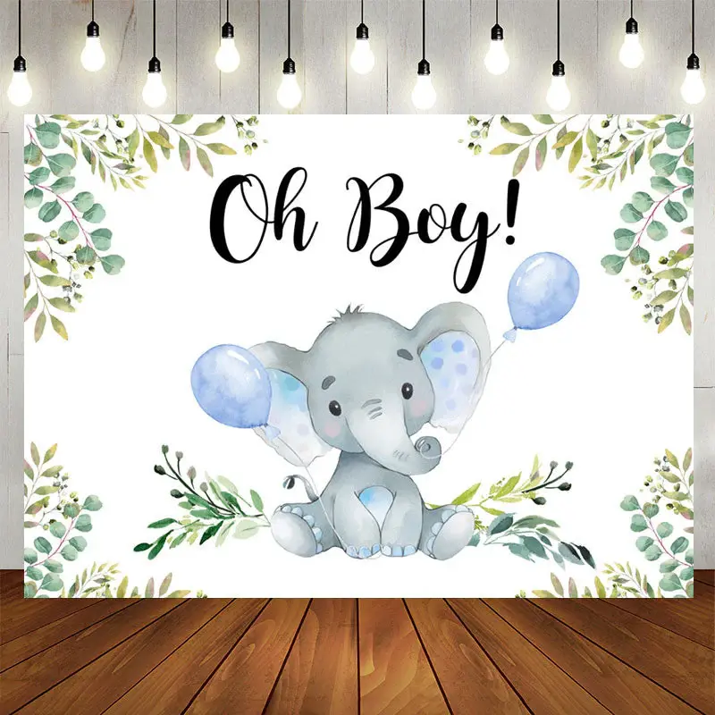Aperturee Boy Elephant Balloon Gender Baby Shower Backdrop