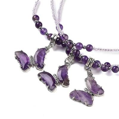 Natural Amethyst Faceted Butterfly  Pendant Necklaces