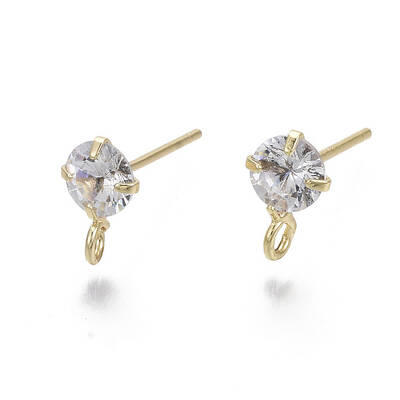 Brass Micro Clear Cubic Zirconia Stud Earring Findings