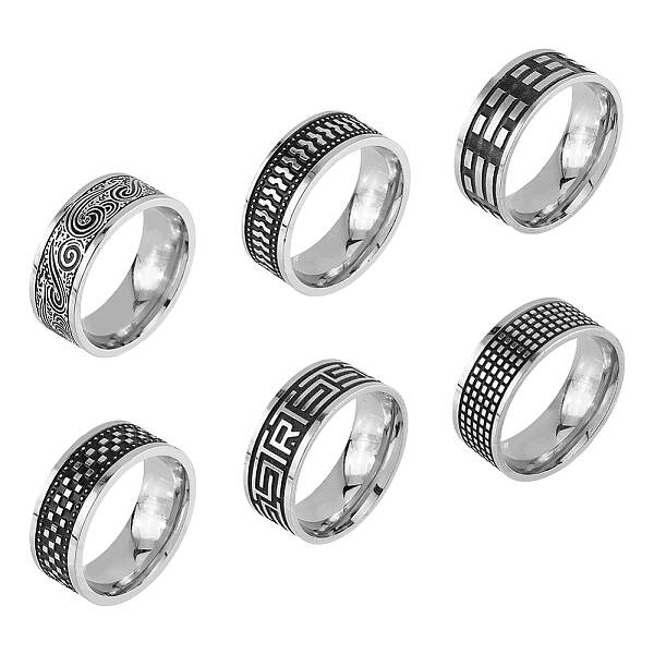 6Pcs 6 Style Retro Stainless Steel Finger Rings Set