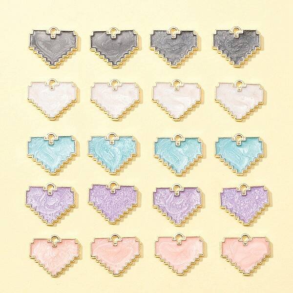20Pcs 5 Colors Light Gold Plated Alloy Enamel Pendants