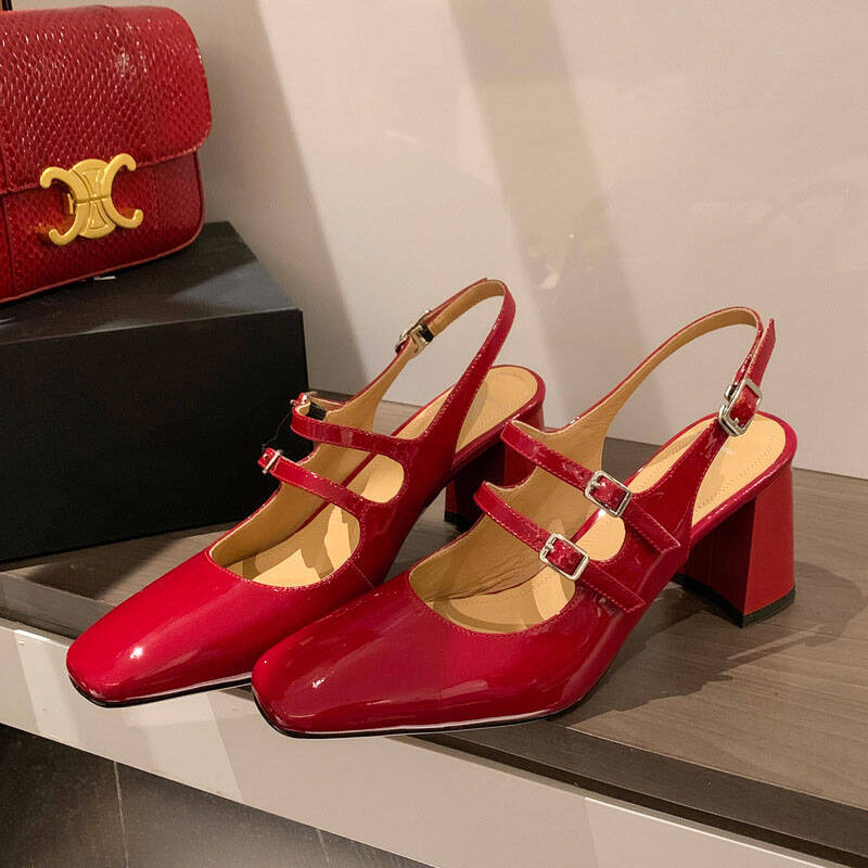 CHIKO Marina Square Toe Block Heels Slingback Shoes
