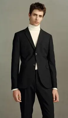 Suit And Turtleneck Combo - Turtleneck Prom Outfits - Prom Turtleneck   Black Suit
