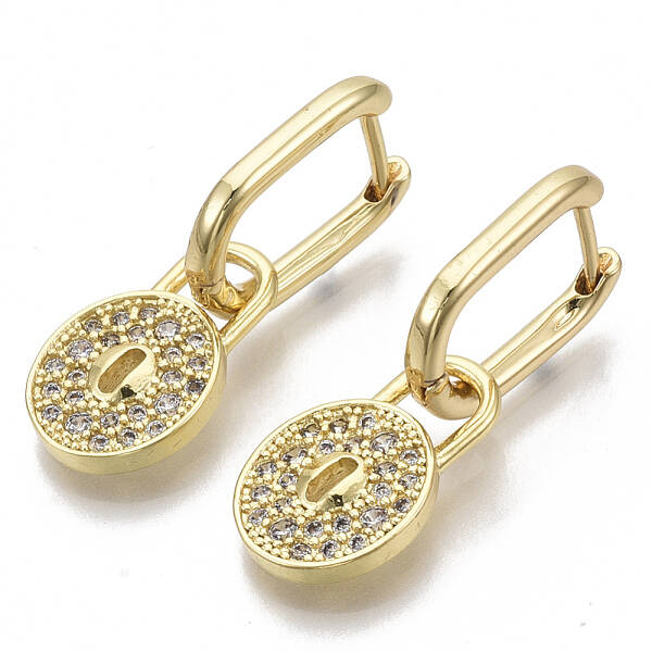 Brass Micro Pave Clear Cubic Zirconia Dangle Huggie Hoop Earrings