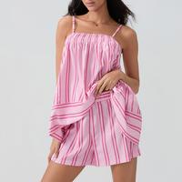Women 2 Piece Lounge Set Striped Summer Pajama Set Sleeveless Peplum Cami Top and Wide Leg Shorts Set Beachwear Casual Cotton...