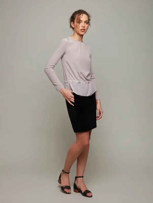 WISP | Pleated-Neck Silk Blouse | Colour: TARO | Size: XL
