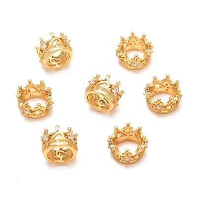 Brass Micro Pave Clear Cubic Zirconia European Beads