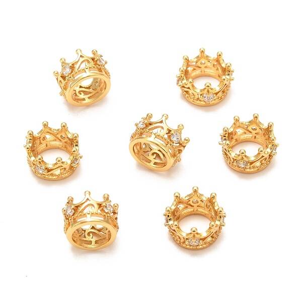 Brass Micro Pave Clear Cubic Zirconia European Beads