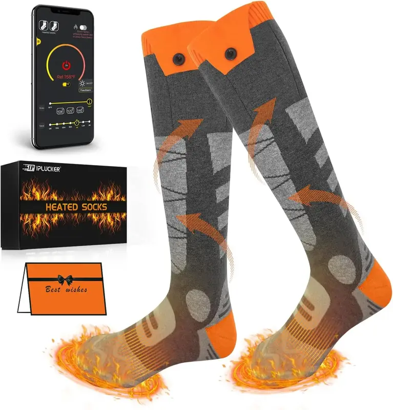 Heated Socks for Men Women, 5000mAh x2 APP Control Battery Washable Heating Socks Foot Warmers for Skiing Hiking Camping Biki...