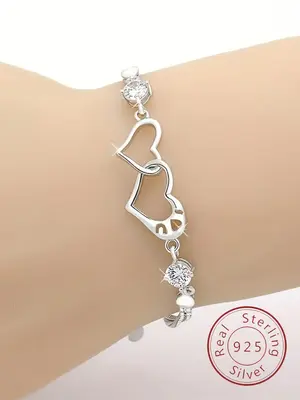 S925 Sterling Silver Cute Heart Design Bracelet, Fashionable Jewelry for Women & Girls, Trendy All-match & Exquisite Jewelry ...