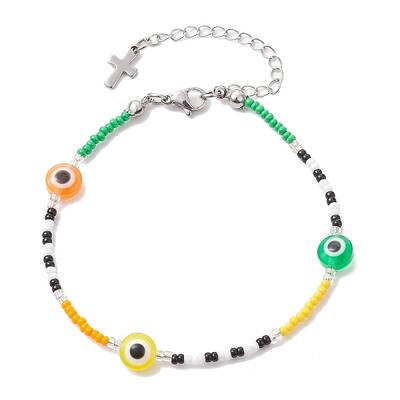 Resin Evil Eye & Glass Seed Beaded Bracelets