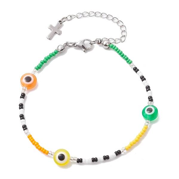 Resin Evil Eye & Glass Seed Beaded Bracelets