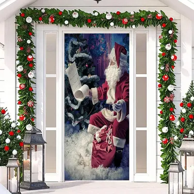 Deep Color Santa Claus Snowy Christmas Door Cover - Aperturee