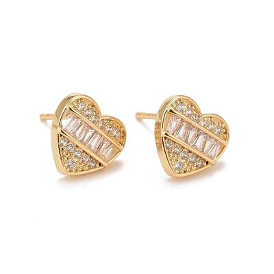 Clear Cubic Zirconia Heart Stud Earrings