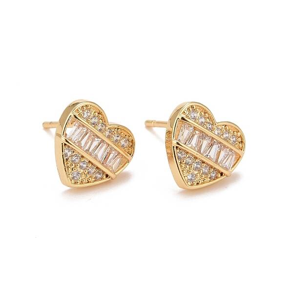 Clear Cubic Zirconia Heart Stud Earrings