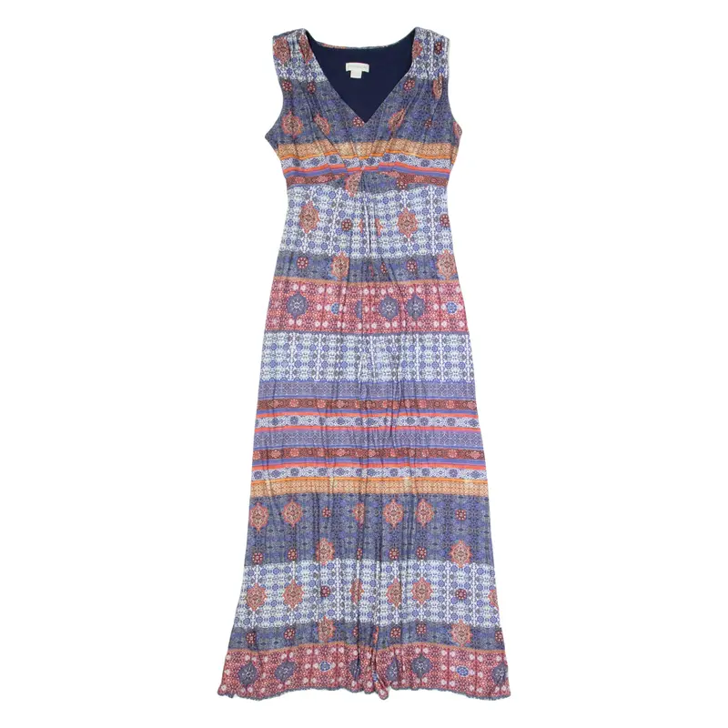 MONSOON Womens Maxi Dress Blue Fair Isle Sleeveless Long UK 12