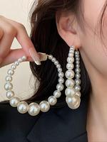 Summer Faux Pearl Decorated Exaggerated Beaded Hoop Earrings, Elegant Exquisite Earrings for Women, Fashionable Jewelry Acces...