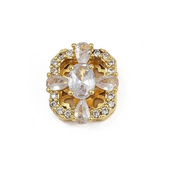 Hollow Rack Plating Brass Clear Cubic Zirconia Beads