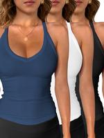 Women's Solid V Neck Ribbed Tank Top, Casual Sleeveless Vneck Top for Daily Wear, Slim Fit Tank Tops for Women, Ladies Camiso...