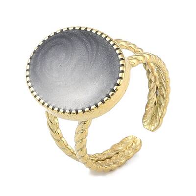 Ion Plating(IP) 304 Stainless Steel Enamel Oval Cuff Finger Rings