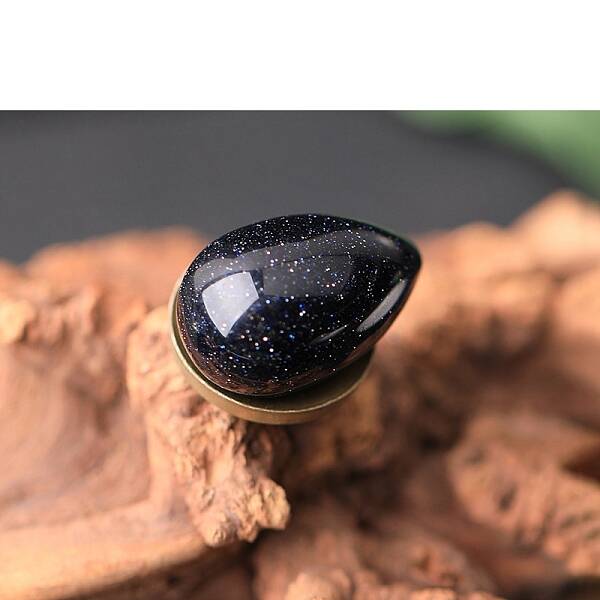 Synthetic Blue Goldstone Egg Figurines Statues for Home Office Desktop Decoration