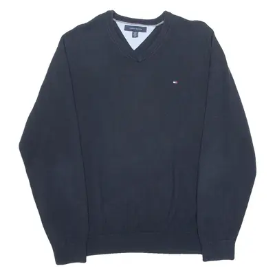 TOMMY HILFIGER Mens Jumper Blue V-Neck Tight Knit XL