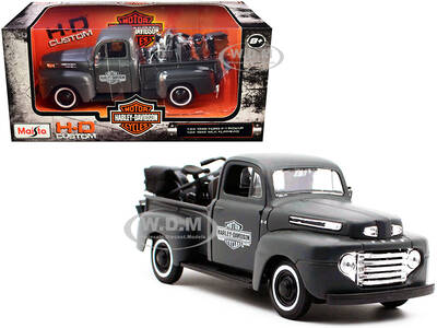 1948 Ford F-1 Pickup Truck and 1942 Harley-Davidson WLA Flathead Motorcycle Matt Dark Gray \