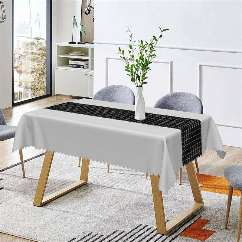 Modern Grey Black Checkered Rectangle Tablecloth - Aperturee