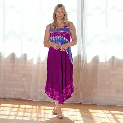 Just My Stripe Tie-Dye Long Dress | Fair Trade - Blue - OSFM Plus