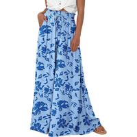 PrettyGarden Women's Floral Boho Pants Wide Leg Palazzo Flowy Elastic High Waist Summer Beach Trousers With Pockets