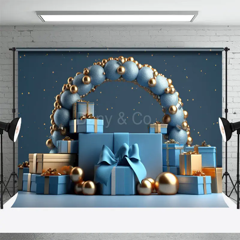 Blue Balloon Gifts Cake Smash Backdrop For Photo - Aperturee