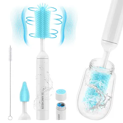 SEANCHEER S02 Electric Bottle Brush Cleaner, Silicone Electric Baby Bottle Brush, Waterproof Electric Bottle Brush with Silic...