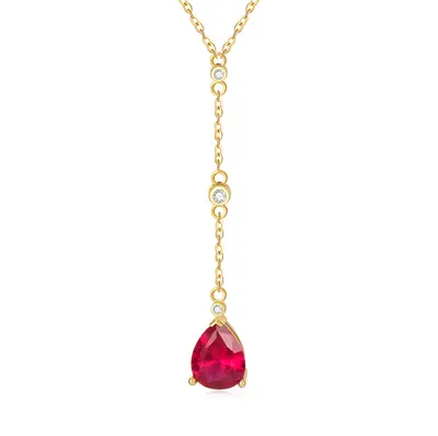 14K Gold Cubic Zirconia & Ruby Drop Shape Non-adjustable Y-Necklace