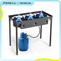 GEEKHOM 3-Burner Stove & Outdoor Grill Combo - 225K BTU Portable Camping Cooker with Removable Legs | Picnic Cooker Perfect f...