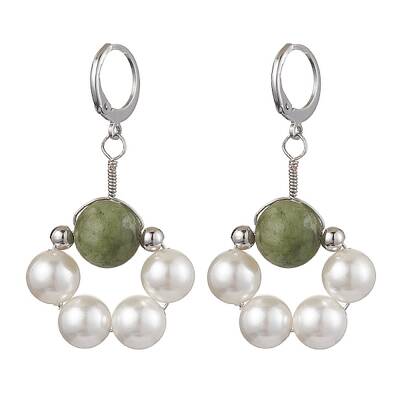Shell Pearl & Taiwan Jade Leverback Earrings