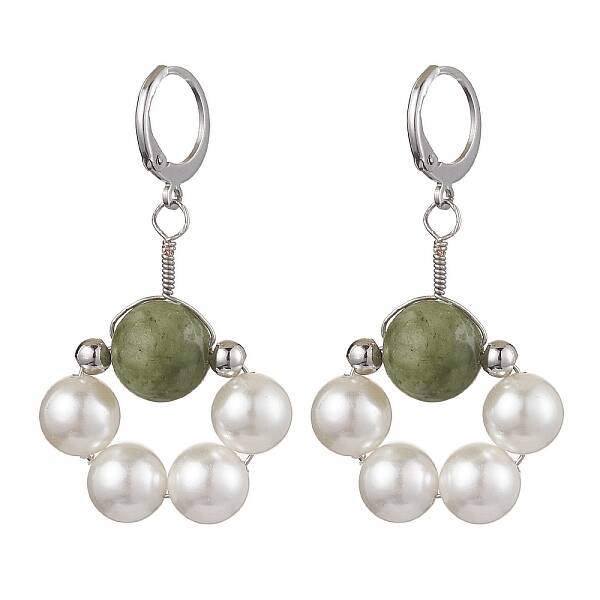 Shell Pearl & Taiwan Jade Leverback Earrings