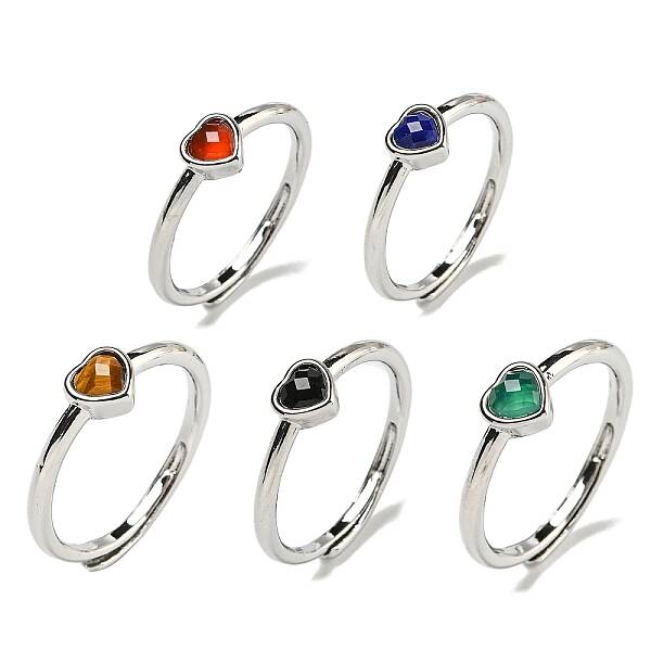 Heart Natural Mixed Stone Adjustable Rings