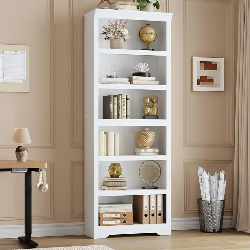 Garvee 6 Tier Bookshelf, 75 Tall Farmhouse Bookcase with Adjustable Shelves, 23.6 W Floor Standing Open Display Storage Rac...