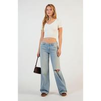 Pacsun Women's Casey Ripped Low Rise Baggy Jeans Light Indigo