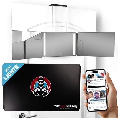 The 360 Mirror - 3 Way Mirror for Self Hair Cutting - Adjustable Trifold Barber Mirro to Cut Your Own Hair - Tri Fold Self Ha...