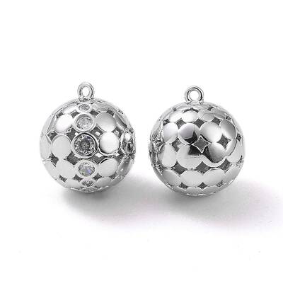 Round Brass Micro Pave Clear Cubic Zirconia Pendants
