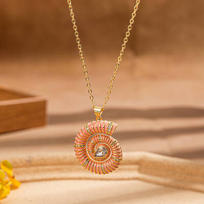 Ocean Beach Shell Brass Enamel Pendant Necklace