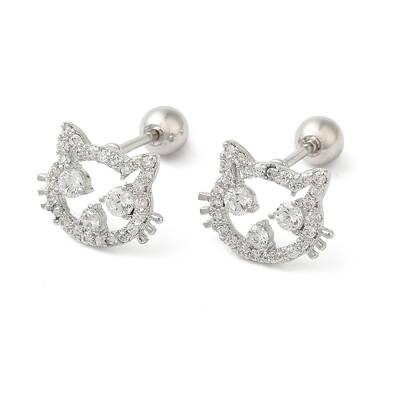 Cat Shape Brass Micro Pave Clear Cubic Zirconia Cartilage Earrings