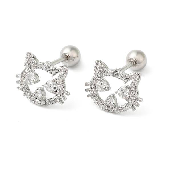 Cat Shape Brass Micro Pave Clear Cubic Zirconia Cartilage Earrings