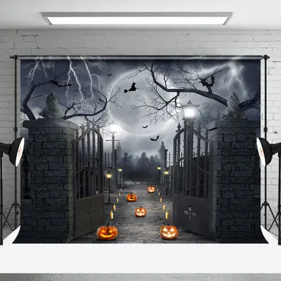 Aperturee Black Gray Night Lightning Witch Halloween Backdrop - Aperturee