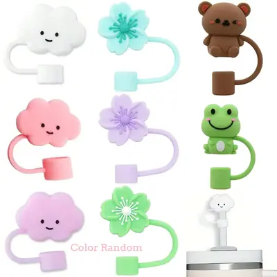 Kitchen Gadgets Flower Design Straw Cap, 8counts/set Cute Cartoon Straw Cap Cover, Reusable Straw Tip Cover, Drinkware Access...