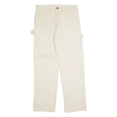 DICKIES Carpenter Cargo Mens Trousers Cream Regular Straight W32 L30