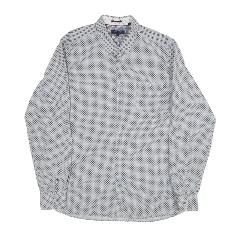 TED BAKER Shirt Grey Polka Dot Long Sleeve Mens L
