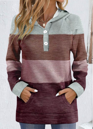 Modlily Multi Color Pocket Striped Long Sleeve Hoodie - XL