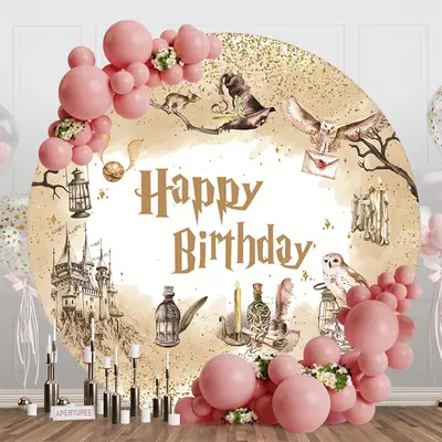 Wizard Magic World Round Happy Birthday Backdrop - Aperturee